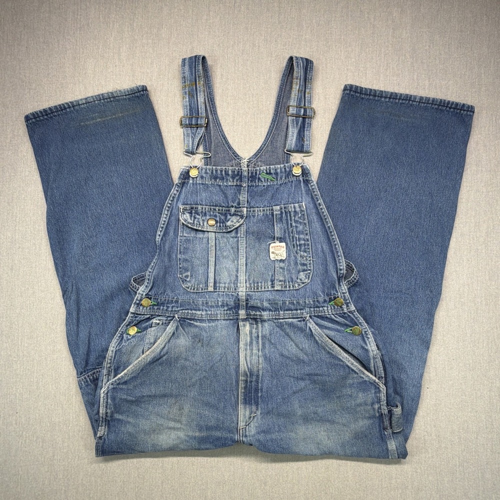 Vintage Pointer Brand Bib Overalls Mens 36x30 Blue Denim Carpenter Made In USA